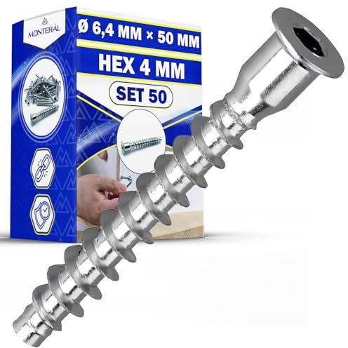 50 Stück Confirmat Schrauben Ø 6,4 mm x 50 mm HEX 4 mm | zum Verbinden von Möbeln Spanplatten und MDF Platten - MONTERAL
