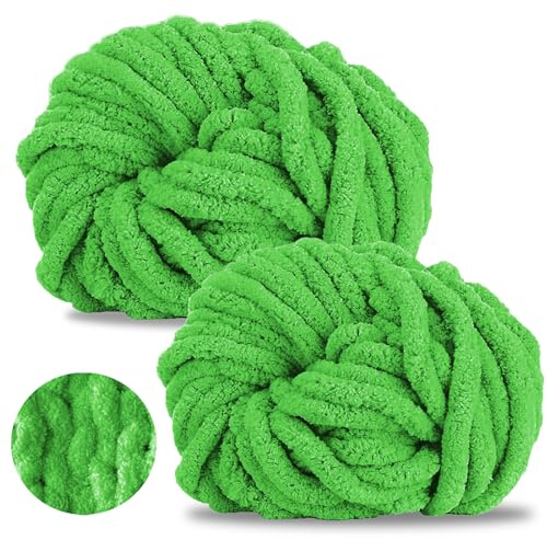 Ecowiaye 2 Stück Dicke Wolle, 500g Chunky Yarn Armstricken Wolle, Dickes Garn zum Häkeln, Flauschig XXL Häkelwolle zum Handstricken für Decke, Schals, Mützen, Haustier Nest (Apfelgrün)