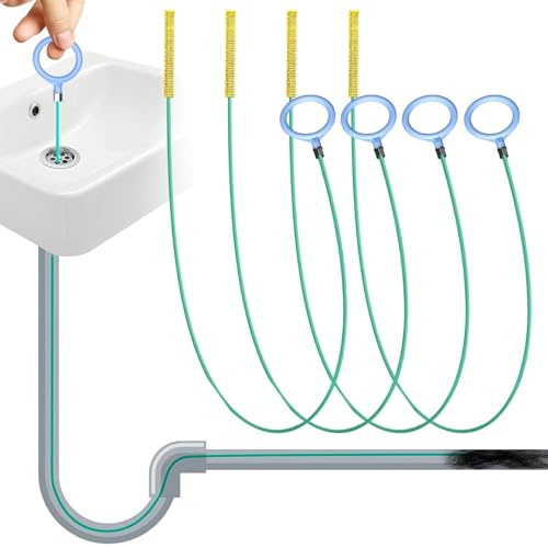 LINTRA Stura Tubi di Scarico, 4 Pezzi Stura Doccia, 90cm di Lunghezza Molla Sturatubi, Flessibile Sturas Lavandini e Scarichi con Linguette per Scarichi a Pavimento, Lavelli
