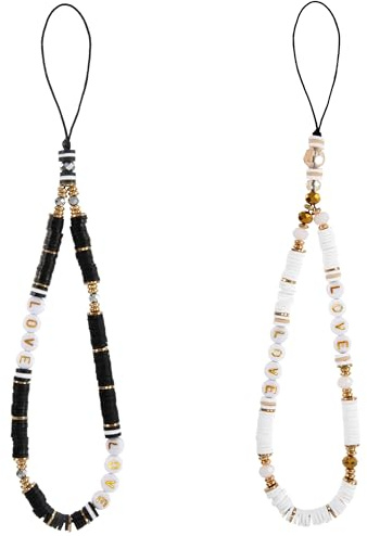 Songella Sangle de Téléphone Perlée Style Boho Chaîne de Téléphone Portable Anti-perte Charme 2 Pièces pour Téléphone Porte-clés