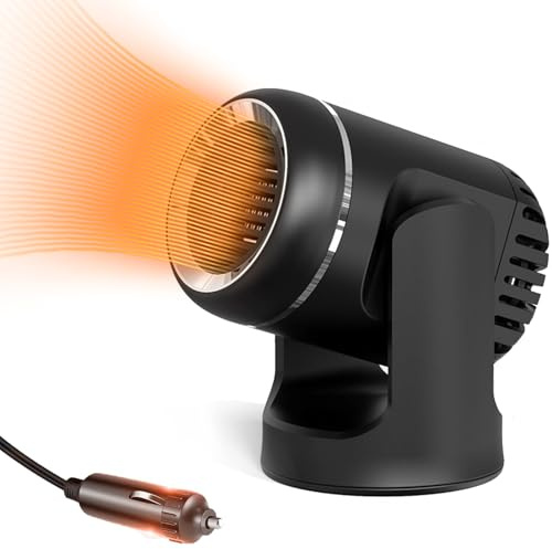 Car Heater, 150W 12V Portable Car Heater with 360 Degree Rotary Base, 2 in 1 Modes Fast Heating &Cooling Windshield Defogger and Defroster with Cigarette Lighter Plug