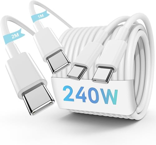 240W USB C to C Cable, [1M+2M]Type C Fast Charging Lead, USB-C Charge Cord Wire for MacBook Pro/Air 16 15 14 13 inch/2025 2024 2023 2022 2021/M5 M4 M3 M2 M1/Laptop,iPad,iPhone 17/16/15, Samsung Galaxy