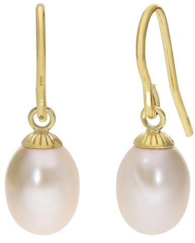 trendor Damen Perlen-Ohrringe 925 Silber Vergoldet 21561 | edler Perlenschmuck für Frauen, Ohrschmuck aus vergoldetem Sterlingsilber, weiße Süßwasser-Zuchtperlen