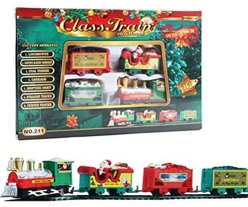 Topiky Juego de Tren Eléctrico de Navidad para Niños, Juguete con Pilas de Tren Ferroviario, de Navidad con Papá para Decoración del Hogar de Fiesta, Adorno de árbol Navideño