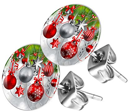 Piersando Ohrstecker Ohrringe Runde Kleine Stecker für Damen oder Kinder Silber mit Weihnachtskugeln Motiv