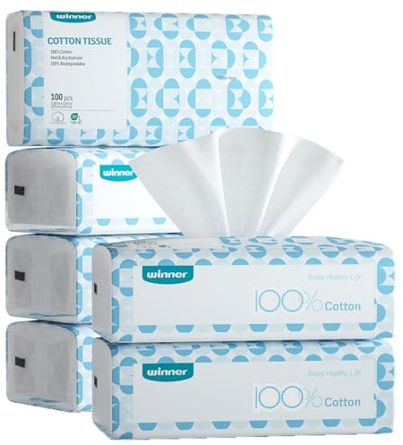 Winner Soft Face Towels, 100% USDA Biobased Facial Towels, Unscented Cotton Tissues for Sensitive Skin, Oeko-TEX Certified Face Towelettes Disposable, Makeup Remover Dry Wipes, 600 Ct, Pack of 6