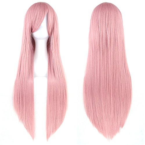 Fouriding 31 Smoke Pink Women's Long Straight Cosplay Party Wigs Hairpieces Hair Cap Lolita Style Anime Wig