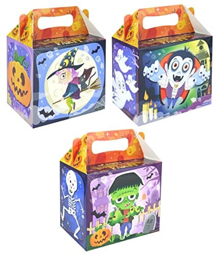 HENBRANDT 10x Medium Halloween Treat Boxes for Kids Trick or Treat Box with 3 Designs Witch Vampire Monster Halloween Party Favours Empty Halloween Party Boxes Gift Boxes for Sweets and Candy