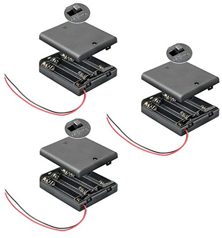 PerfectHD Batteriehalter - AA Batteriefach - 4X AA Mignon - mit EIN- und Ausschalter - 3 Stück in einem Set - schwarz