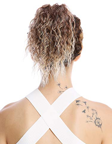 WIG ME UP - N67A-V-16T33 Haarteil Zopf Pferdeschwanz kurz voluminös lockig Krepplocken gekreppt Afro Kinks Blond Rotbraun Gesträhnt 25 cm