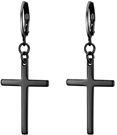 JewelryWe Schmuck Unisex Creolen, Edelstahl Klassisches Kreuz Ohrringe Ohrstecker Ohrhänger Ohr-Piercing für Herren Damen, Schwarz