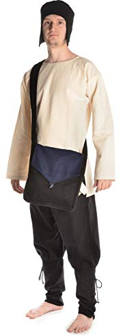 HEMAD Mittelalter Umhänge-Tasche Wollfilz Hornknopf mit Innenfutter Modell: Dwain, Zweifarbig Schwarz-Blau