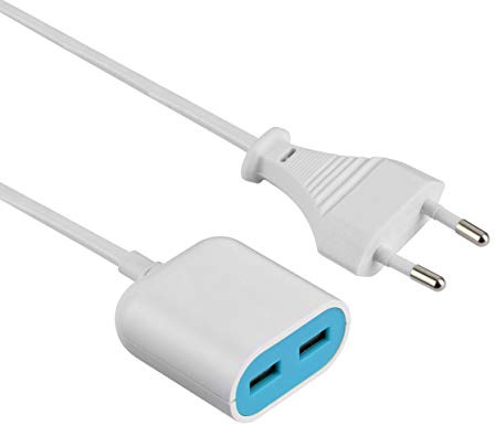 Electraline 500343 Gummy-Line Extension avec 2 ports USB de sortie 2.4A, 1.5 Mt, Blanc/Bleu Couleur