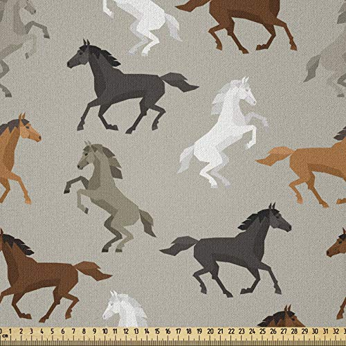 ABAKUHAUS Pferde Stoff als Meterware, Stalliongaloppieren Motiv, Microfaser Stoff für Dekoratives Basteln, 1M (230x100cm), Dunkler Tan Grau
