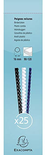 Exacompta - Réf. 76500E - Boîte de 25 reliures spirales en PVC blanc 16 mm - permet de relier 90 à 120 feuilles de 80g format A4 ou A3 paysage - convient pour tout type de machine à relier à anneaux