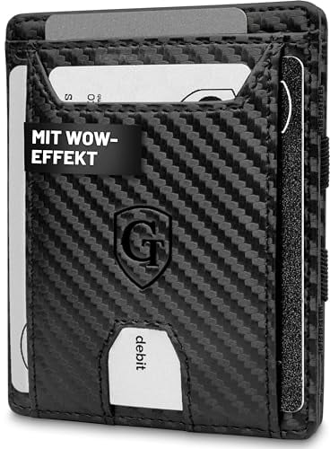 GenTo - Geldbörse mit/ohne Münzfach - TÜV geprüfter RFID NFC Schutz - Magic Wallet - Magischer Geldbeutel - Inklusive Geschenkbox - Smart Wallet - Portemonnaie für Herren/Damen (Carbon)