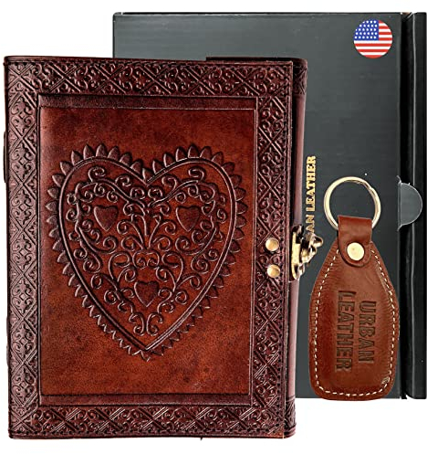 URBAN LEATHER Romantic Heart Embossed Handmade Leather Journal Drawing Sketchbook Writing Notebook Daily Diary Notepad