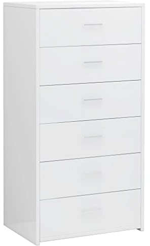 vidaXL Buffet avec 6 Tiroirs, Meuble de Rangement avec Poignée, Armoire de Rangement, Organisateur Intérieur Salon, Moderne, Blanc Brillant Bois d’Ingénierie