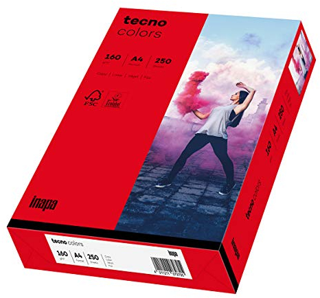 Inapa farbiges Druckerpapier, buntes Papier tecno Colors: 160 g/m², A4, 250 Blatt, intensivrot