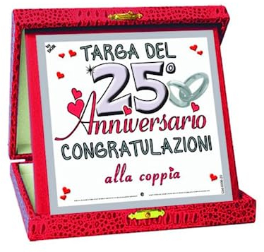 Placa de 25 años de boda con texto en italiano Gadget Bodas de plata – Placa del 25 aniversario de boda – Felicidades