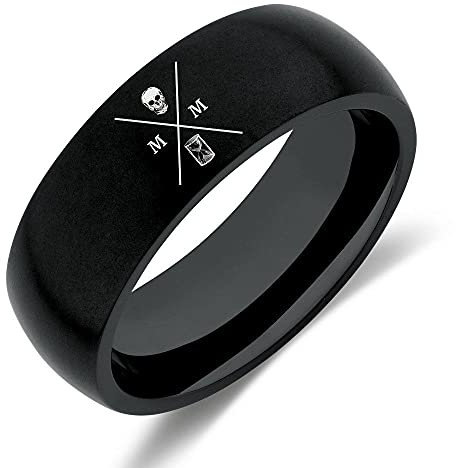 STOIC STORE UK Memento Mori Ring - Edelstahl Totenkopf Ring für den praktizierenden Stoiker - Schwarzer Momento Mori Ring mit minimalistischem Logo Design, Pinky Ring für Männer Frauen (US 07)