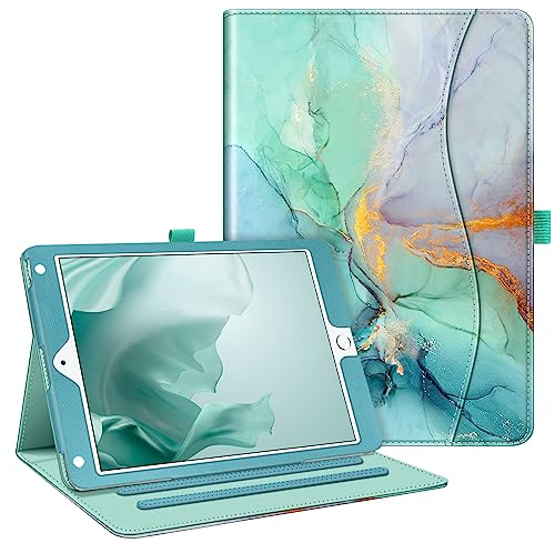 FINTIE Coque pour iPad 6e/5e Génération 9.7 Pouces (2018/2017) et iPad Air 2/Air 1 9.7 - Etui Multi-Angles Housse Folio avec Poche de Document, Marbre Vert