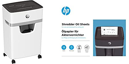 HP OneShred 10MC, Aktenvernichter, Sicherheitsstufe P-5, Micro Cut, 10Blatt, 2804 + HP Ölpapier für Aktenvernichter, 12 Blatt, auf pflanzenbasis zur Pflege für Ihren Shredder, 9133