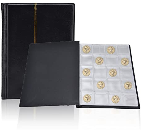 Buachois Münzalbum 2 Euro Münzsammler Taschenalbum mit 3x3cm 250 Taschen, Münzhüllen Buchhülle Münzen Aufbewahrung Sammelalbum für Ø 30mm Münzen, Schwarz