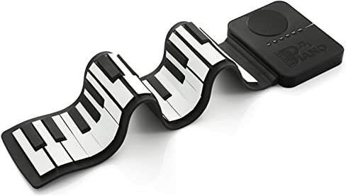Tastiera arrotolabile Roll up 37 tasti in silicone per uso scolastico, speaker incorporato USB, a batterie per principianti e bambini, igienizzabile per banco monoposto, tasti bianchi e neri