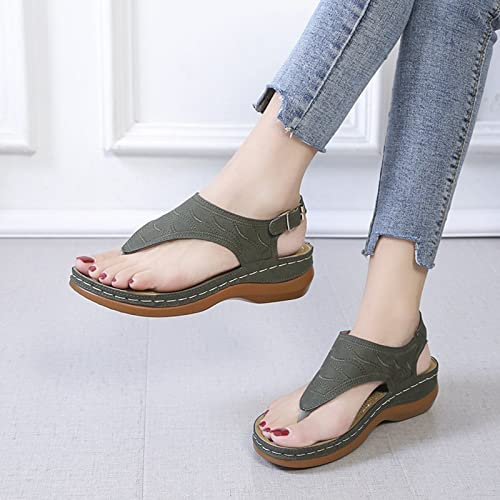 HHZYT Sandales Plates Femmes Chaussures Été Confortable À Talons Plats Nu Pieds Mode Tongs Plages Claquettes À Boucle Bout Ouvert avec Bride À La Cheville,Vert,US5/EU36