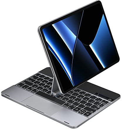 doqo Magnetische Tastaturhülle aus Metall für iPad Pro 11 Zoll 4. 2022/3. 2021/2. 2020/1. 2018 Generation und iPad Air 11 Zoll 5.,4. Generation, Multi-Trackpad, lim(202) 2 Ver, Grau)