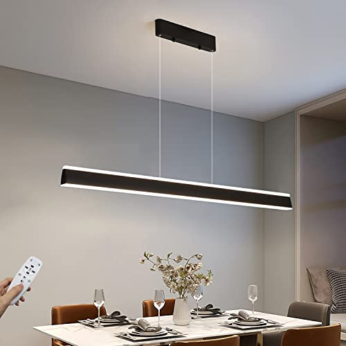 LED Hängeleuchte Esstisch Pendelleuchte Moderne Dimmbar Langer Streifen Pendellampe mit Fernbedienung Höhenverstellbar Kronleuchter Acrylschirm für Esszimmer Sekretariat Küche Leuchte (Schwarz, 120cm)