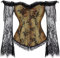 Yellow Corset Top with Sleeves Bustier Plus Size Princess Lace Floral Sexy Costumes Cosplay Halloween Women L