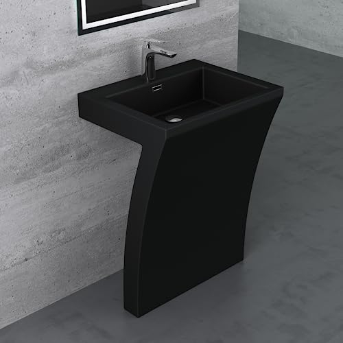 Mai & Mai Standwaschbecken Eckig Design Standwaschtisch Col07 Schwarz matt Mineralguss Design Waschplatz Waschsäule Standsäule