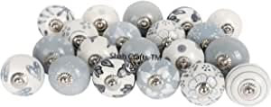 Shah Crafts. Grey and White Ceramic Door Knobs Set of 8 Premium Quality Assorted Designs Handmade Vintage, Shabby Chic, Interior Furniture, Cabinet Cupboard Wardrobe Drawers Pulls Handles