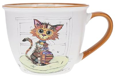KIUB Bol timbale avec une anse - Motif chat marron stylisé- matière porcelaine fine - contenance 550ML