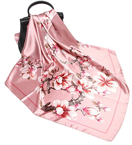 FAIRYGATE Damen Seidenschal Satin Seidentuch Silk Scarf Kleiner Quadratischer Netter Cartoon Blumenmuster Vintage Retro Halstuch für Frauen Mädchen 77010