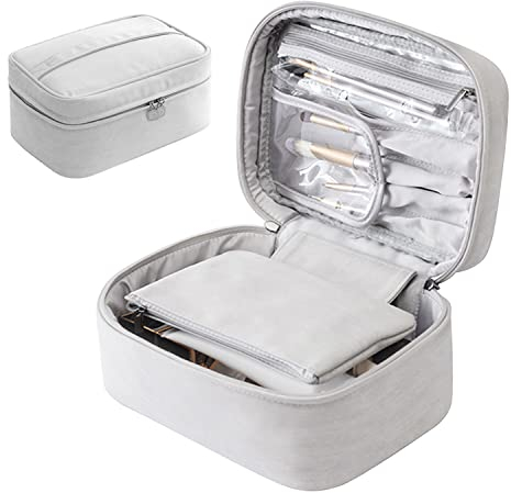 Kosmetiktasche Schminktasche Groß Kulturbeutel Reise-Make-up-Tasche wasserdichte Schminktasche Groß Kapazität Schminktasche für Damen(grau)