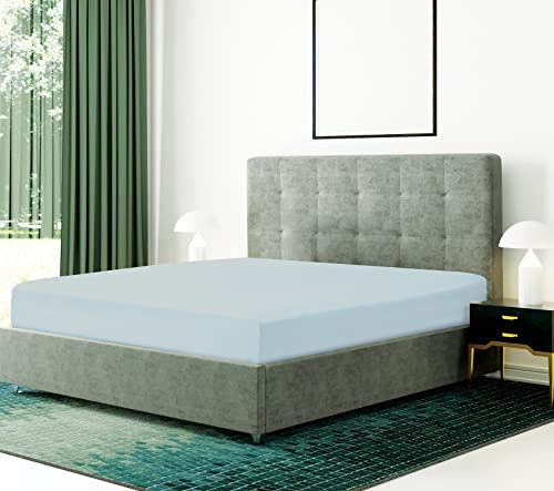 Bronwen Mathews® Microfiber King Fitted Sheet - Non Iron Brushed Deep Pocket Upto 12inch/30cm Ultra Soft Breathable - Wrinkle, Fade and Stain Resistance (King, Spa Blue)