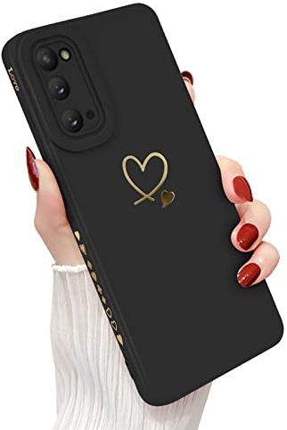 Newseego Handyhülle Kompatibel mit Samsung Galaxy S20 5G Hülle für Frauen Mädchen, Gold Herz Muster Weich Flüssigsilikon S20 Hülle Niedlich Herz Rand Kamera Schutzhülle für Samsung Galaxy S20-Schwarz