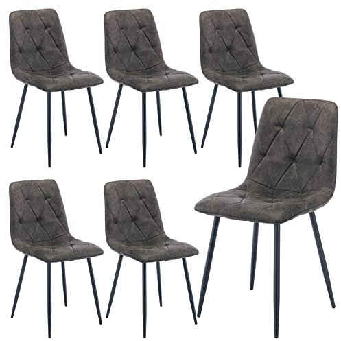Artist Hand Set of 6 Dining Chairs for Dining Room Living Room, Vintage Faux Suede Dining Chairs with Backrest Upholstered Seat Solid Metal Legs, Gray