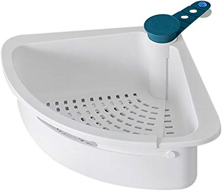 BYYLECL Abflusssieb für Küchenspüle, drehbar, zusammenklappbar, Teleskop-Aufbewahrungsregale, Blau