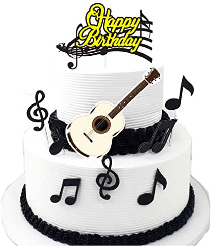 Guoguonb 28 Stück Musiknoten Cupcake Topper Happy Birthday Cake Toppers Tortendeko Gitarre Cake Torten Muffin Dekoration Picks für Mädchen Junge Kinder Musikalisches Thema Party