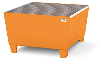 Auffangwanne base-line aus Stahl für 1 Fass, lackiert, unterfahrbar, m. Gitterrost, 885x815x473