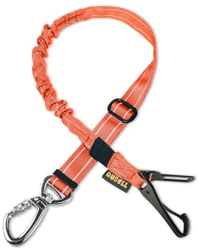 AUBELL Dog Seat Belts for Cars UK,Updated 3-in-1 Adjustable Reflective Bungee Dog Car Harness Tether with Clip Hook Latch & Buckle, Swivel Zinc Alloy Carabiner,Orange