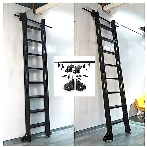 GONCBKVN Kit Binario Hardware per scaletta telescopica telescopica in Ferro Nero (Senza Scala), Kit Binario Scorrevole per libreria per Ufficio 100cm-600cm (Size : 600cm(20ft) Track Kit)