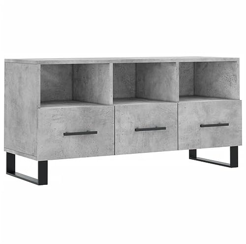 vidaXL Engineered Wood TV Cabinet - Concrete Grey Media Unit with 3 Compartments & Drawers - Iron Legs Living Room/Bedroom Storage Furniture