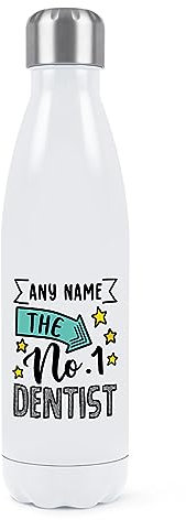 Borraccia termica a doppia parete con nome del dentista, in acciaio inox, 500 ml, colore: bianco