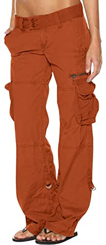 SMIDOW Cargohose für Damen, niedrige Taille, Übergröße, dehnbar, weites Bein, Taschen, Y2K, Streetwear, Kampf, Militärhose, #G03-Orange, XX-Large