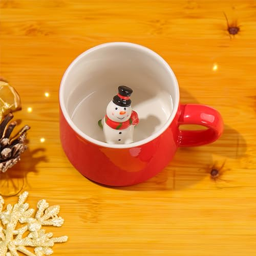 DIKARIYA Taza de Café Navidad 3D, 350 ml con Forma de Muñeco de Nieve, Taza de Té Cerámica 3D Lindo, Regalo Original para Mujer, Cumpleaños, Amigos y Niñas